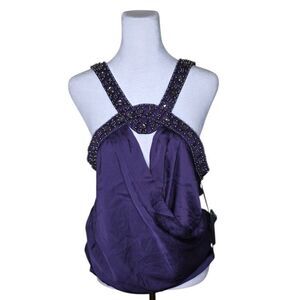 Love Stitch Sleeveless Top Womens Size L Purple Embellished Jeweled Satin